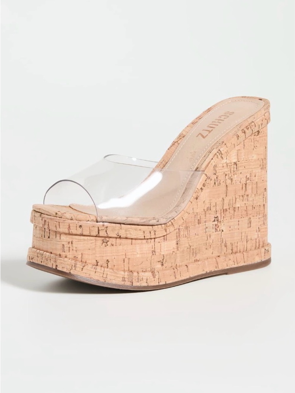 SCHUTZ Clear Strap Cork Wedge Mule - Beige Cork